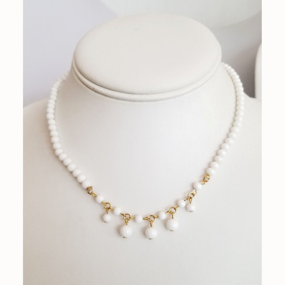 Vintage Milk Glass Beaded Necklace by Monet - Picture 3 of 4